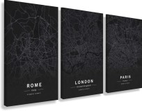 Obrazy tryptyki na ścianę Paryż, Londyn, Rzym - mapy miast  20703 Naklejkomania - zdjecie 1 - miniatura
