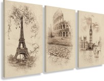 Obrazy tryptyki na ścianę Paryż, Londyn, Rzym - miniatury w stylu vintage 20702 Naklejkomania - zdjecie 1 - miniatura