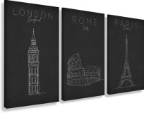 WYPRZEDAŻ 60X120 Obrazy tryptyki na ścianę europejskie stolice - minimalistyczna kompozycja 20704 Naklejkomania - zdjecie 1 - miniatura