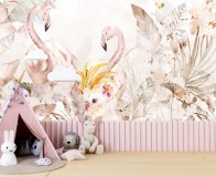 Tapeta Flizelinowa na ścianę flamingi w liściach 21197 Naklejkomania - zdjecie 1 - miniatura