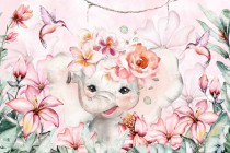 Tapeta Flizelinowa na ścianę pastelowy słonik w kwiatach 21195 Naklejkomania - zdjecie 2 - miniatura