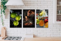 Obrazy tryptyki do kuchni owoce warzywa w wodzie 32174 Naklejkomania - zdjecie 3 - miniatura