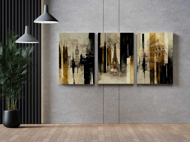 Obrazy tryptyki na ścianę architektura w złocie 20708 - zdjęcie 2