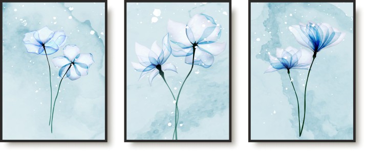 Zestaw plakatów ozdobnych na ścianę błękitne kwiaty KP370 Naklejkomania - zdjecie 1