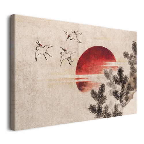 Obraz Ptaki i zachód słońca - reprodukcja japońskiego pejzażu Hokusai Katsushika 92044 - zdjęcie 2