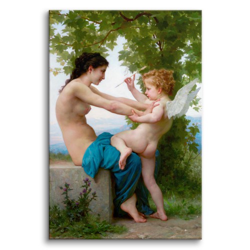 Młoda dziewczyna broniąca się przed Erosem - reprodukcja obrazu malarstwa Williama-Adolfa Bouguereau 92078 Naklejkomania - zdjecie 1