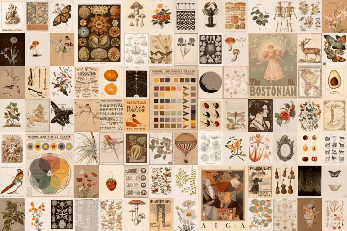 Fototapeta na ścianę Ściana vintage - kolaż retro grafik w stylu boho 90003 - zdjęcie 2