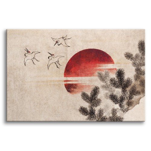 Obraz Ptaki i zachód słońca - reprodukcja japońskiego pejzażu Hokusai Katsushika 92044