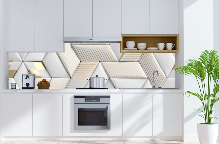 Panele na ścianę do kuchni 3d złota geometria PCV 42538