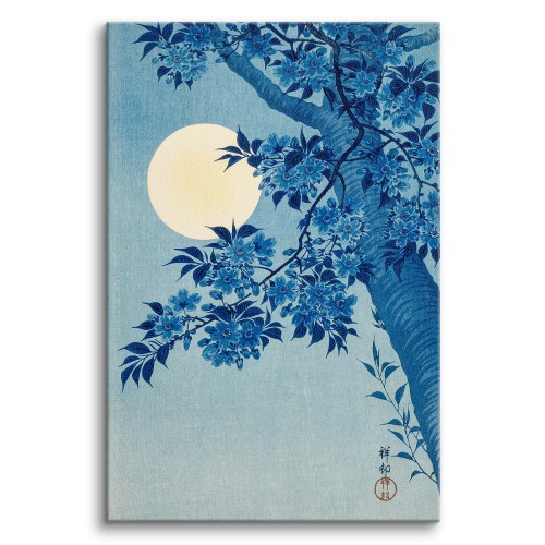 Obraz Kwitnąca wiśnia w księżycową noc (Blossoming Cherry on a Moonlit Night) - Ohara Koson, reprodukcja 92064