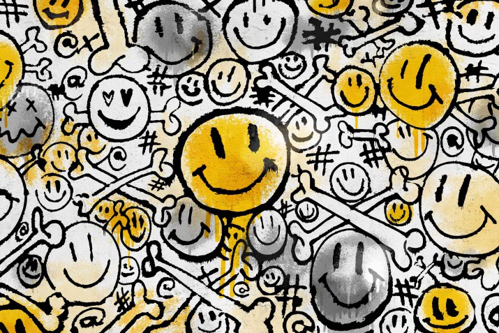 Fototapeta na ścianę Street art - graffiti z buźkami na betonie, mural 90008 - zdjęcie 2