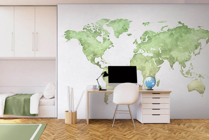 Fototapeta na ścianę Akwarelowa mapa świata - zielone kontynenty 90012
