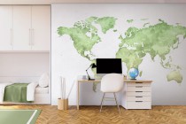 Fototapeta na ścianę Akwarelowa mapa świata - zielone kontynenty 90012 Naklejkomania - zdjecie 1 - miniatura