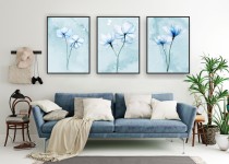 Zestaw plakatów ozdobnych na ścianę błękitne kwiaty KP370 Naklejkomania - zdjecie 2 - miniatura