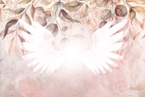Fototapeta na ścianę Magiczny lot - anielskie skrzydła i liście na pastelowym tle 90014 Naklejkomania - zdjecie 2 - miniatura