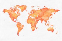 Fototapeta na ścianę Akwarelowa mapa świata - pomarańczowe kontynenty 90010 Naklejkomania - zdjecie 2 - miniatura