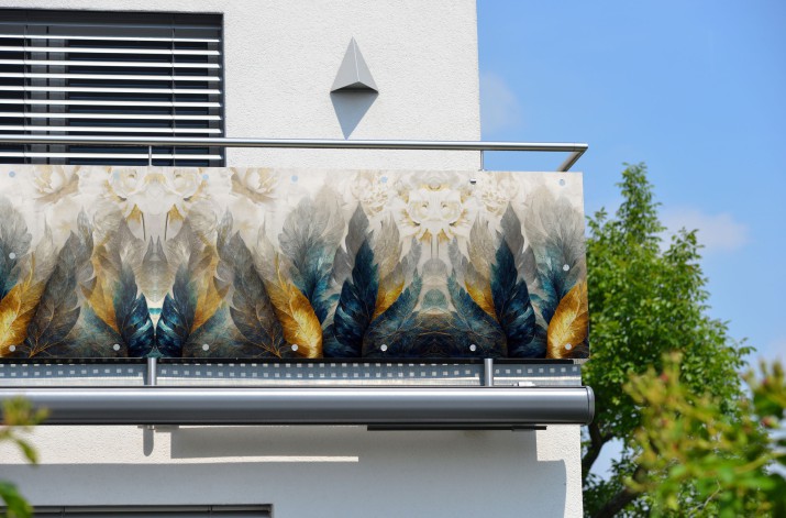 Osłona ozdobna baner na balkon granatowo złote liście 67287 - zdjęcie 1