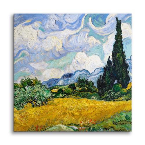 Obraz Pejzaż Pole pszenicy z cyprysami - reprodukcja malarstwa Vincenta Van Gogha 92077 Naklejkomania - zdjecie 1