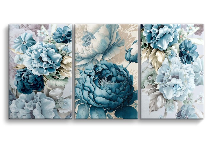 Obrazy tryptyki na ścianę kobaltowe kwiaty 20710