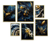 Zestaw plakatów Elegancja w złocie - granatowe rośliny i marmurowe abstrakcje 91006 Naklejkomania - zdjecie 3 - miniatura