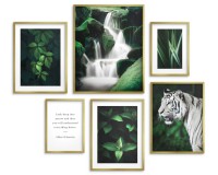 Zestaw plakatów Zielona dzika natura - liście roślin, wodospad i tygrys 91009 Naklejkomania - zdjecie 3 - miniatura