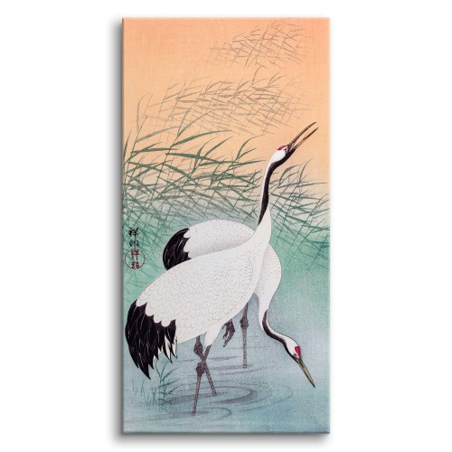 Dwa żurawie - reprodukcja japońskiej grafiki ptaków, Ohara Koson 92101