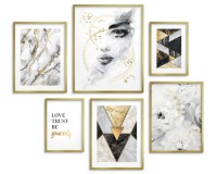 Zestaw plakatów Czarno-biały glamour ze złotem - marmur, kwiaty, kobieta i napis 91031 Naklejkomania - zdjecie 3 - miniatura
