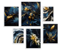 Zestaw plakatów Elegancja w złocie - granatowe rośliny i marmurowe abstrakcje 91006 Naklejkomania - zdjecie 5 - miniatura