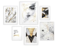 Zestaw plakatów Czarno-biały glamour ze złotem - marmur, kwiaty, kobieta i napis 91031 Naklejkomania - zdjecie 4 - miniatura