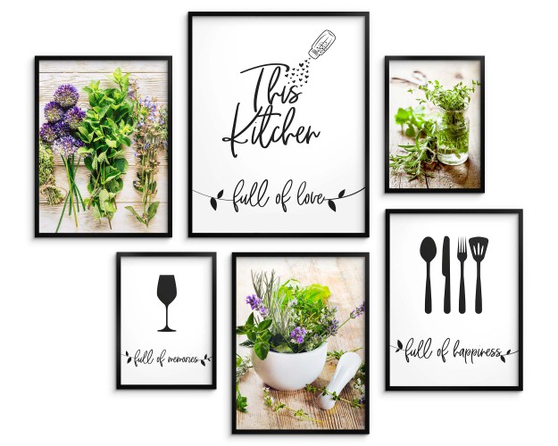 WYPRZEDAŻ Zestaw plakatów This Kitchen - zioła, kwiaty i dekoracyjne napisy do kuchni 91026