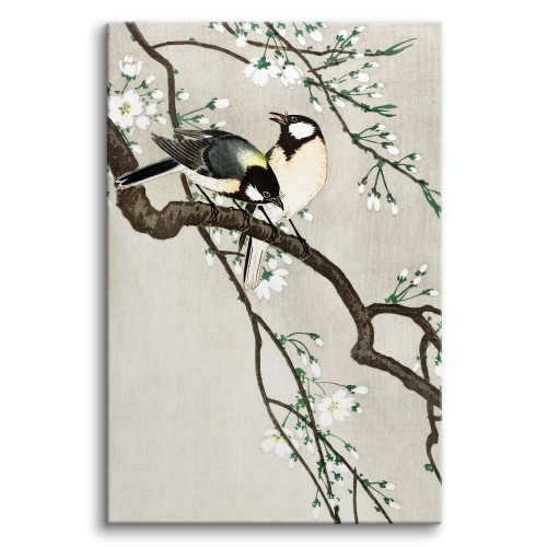 Sikorki na gałęzi wiśni - reprodukcja japońskiej grafiki ptaków, Ohara Koson 92099 Naklejkomania - zdjecie 1