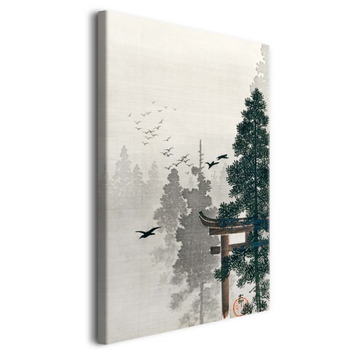 Stado ptaków i brama torii w lesie sosnowym - reprodukcja pejzażu, Ohara Koson 92104 - zdjęcie 3