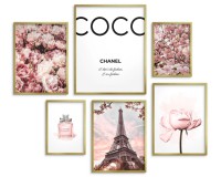 WYPRZEDAŻ Zestaw plakatów Francuski styl - różowe kwiaty, wieża Eiffla, cytat i perfumy 91003 Naklejkomania - zdjecie 3 - miniatura