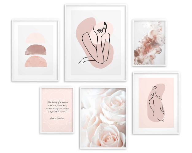 Zestaw plakatów Kobiecość - minimalistyczne grafiki, line-arty, kwiaty i cytat 91015 - zdjęcie 4