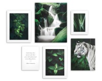 Zestaw plakatów Zielona dzika natura - liście roślin, wodospad i tygrys 91009 Naklejkomania - zdjecie 4 - miniatura