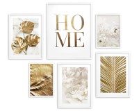 Zestaw plakatów Stylowy dom - złote liście, kwiaty, marmur i napis HOME 91030 Naklejkomania - zdjecie 4 - miniatura