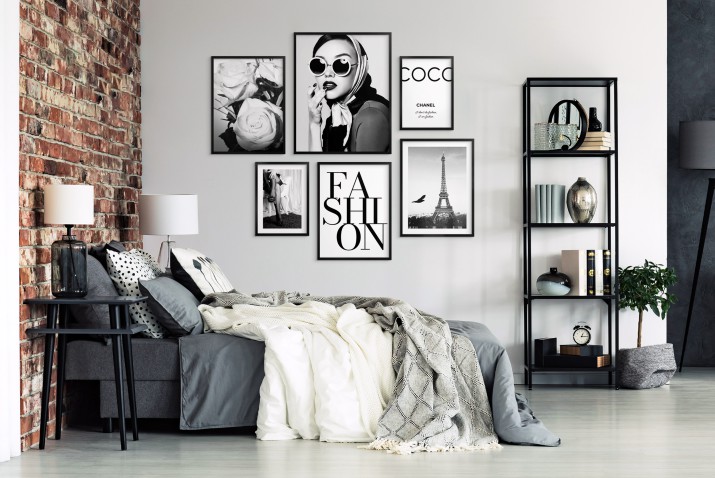 Zestaw plakatów Czarno-biała moda - retro portrety kobiety, wieża Eiffla, róże i napisy 91004 - zdjęcie 2