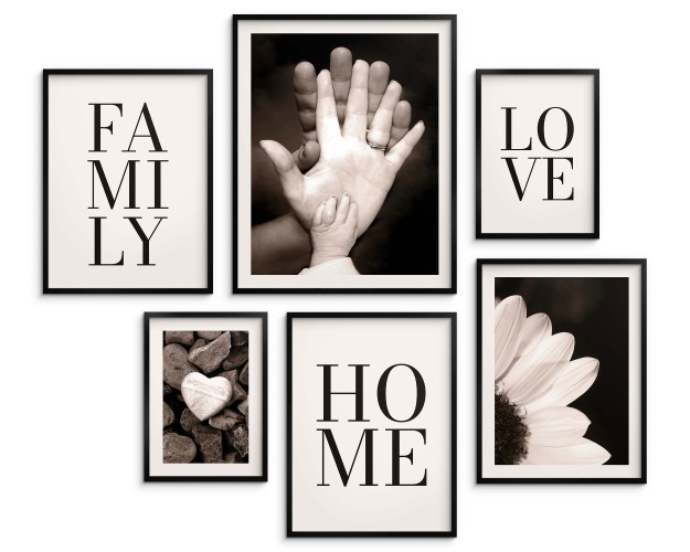 Zestaw plakatów Wartości - dom, miłość i rodzina w kolorach sepii 91014