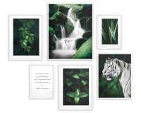 Zestaw plakatów Zielona dzika natura - liście roślin, wodospad i tygrys 91009 Naklejkomania - zdjecie 5 - miniatura