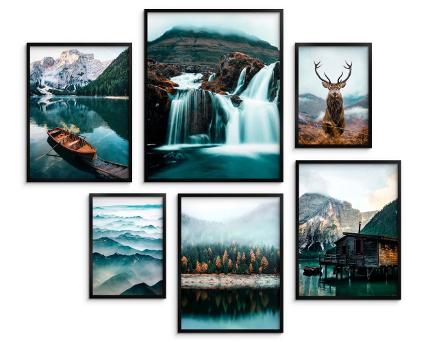 Zestaw plakatów Górskie pejzaże - dzika natura, lasy i turkusowe jeziora 91016