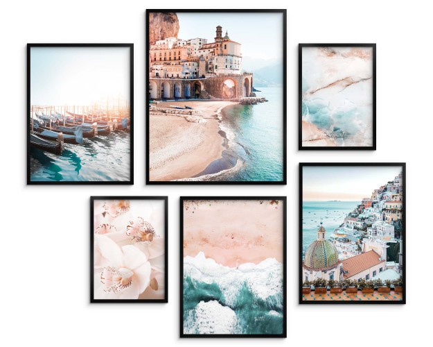 Zestaw plakatów Włoskie widoki - plaża, morze, miasto, gondole, kwiaty 91007