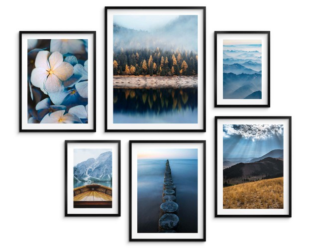 Zestaw plakatów Błękitne pejzaże natury - kwiaty, góry, morze i las 91008 Naklejkomania - zdjecie 1