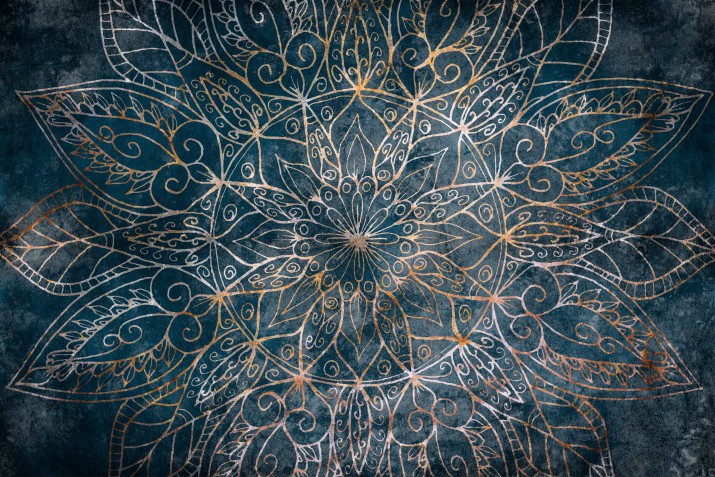 Fototapeta łazienkowa Ozdobna mandala - złoty wzór na kobaltowej ścianie 90022 - zdjęcie 2