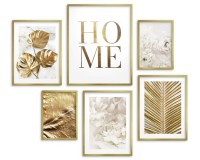 Zestaw plakatów Stylowy dom - złote liście, kwiaty, marmur i napis HOME 91030 Naklejkomania - zdjecie 5 - miniatura