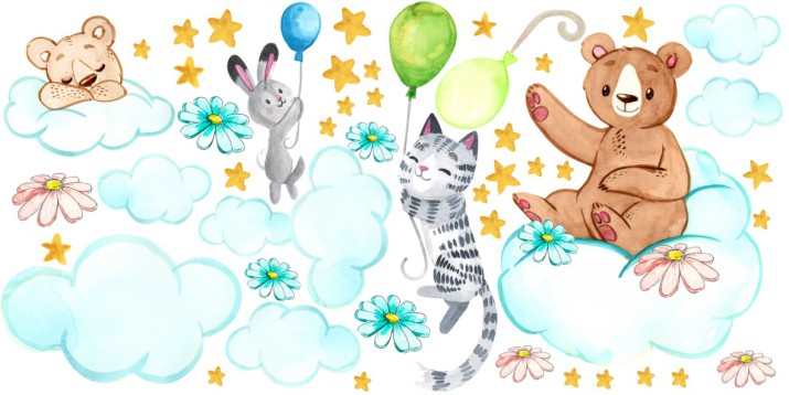 Naklejki dla dzieci - bajka, balony, misie, zwierzątka, chmurki 15046 - zdjęcie 2
