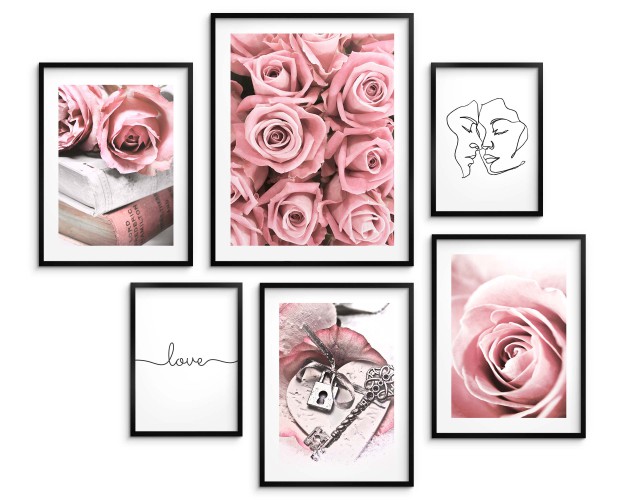 Zestaw plakatów Różana miłość - pastelowe kwiaty i minimalistyczne line-arty 91002 Naklejkomania - zdjecie 1