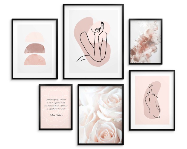 Zestaw plakatów Kobiecość - minimalistyczne grafiki, line-arty, kwiaty i cytat 91015 Naklejkomania - zdjecie 1
