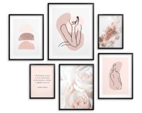 Zestaw plakatów Kobiecość - minimalistyczne grafiki, line-arty, kwiaty i cytat 91015 Naklejkomania - zdjecie 1 - miniatura