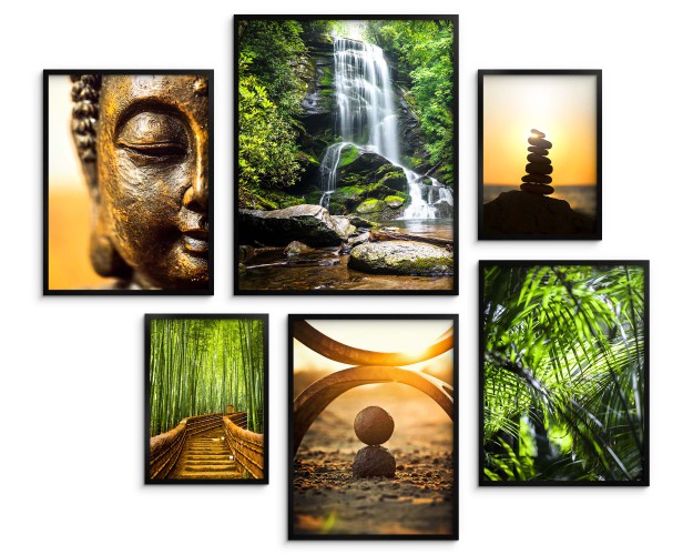 Zestaw plakatów Zen - zielona natura, budda, wodospad, spokój i równowaga 91021