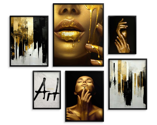 Zestaw plakatów Sztuka złota i czerni - ciało kobiety i malowane abstrakcje 91033